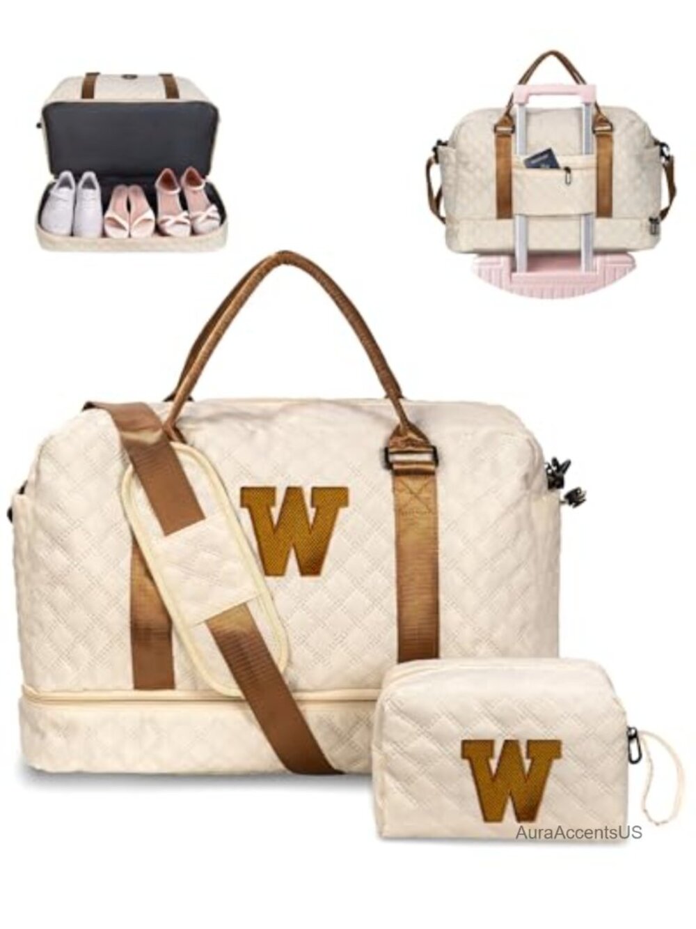 Personalized Initial Duffle Travel Bag - Carry-On Weekender with Shoe